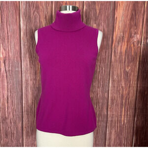 Saks Fifth Avenue Womens Sleeveless Cashmere Knit Turtleneck Top Fuschia Pink M